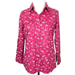 Shyanne Pink Horse Floral Print Button Down Shirt Western Size X-LARGE XL